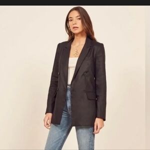 Reformation Linen Blazer Double Breast Size M Black